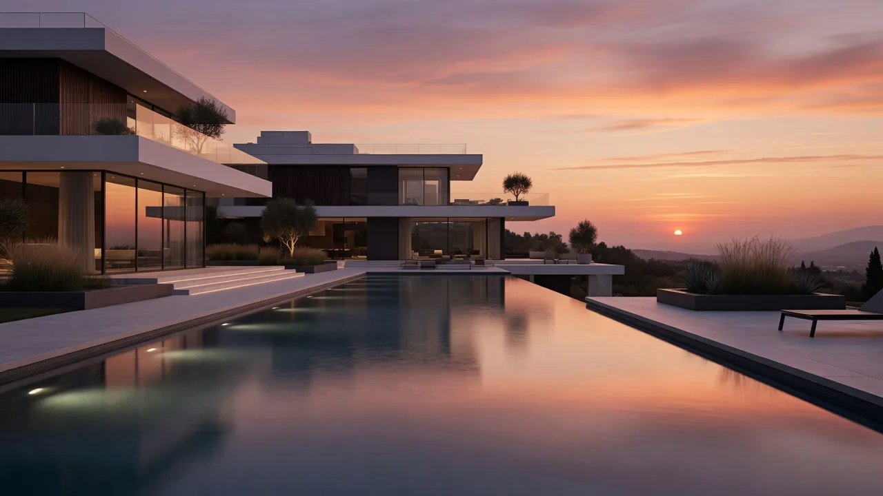 Modern Villa at Sunset (16:9)