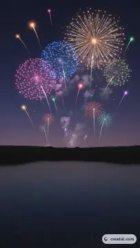 新年の夜空の花火 (9:16)