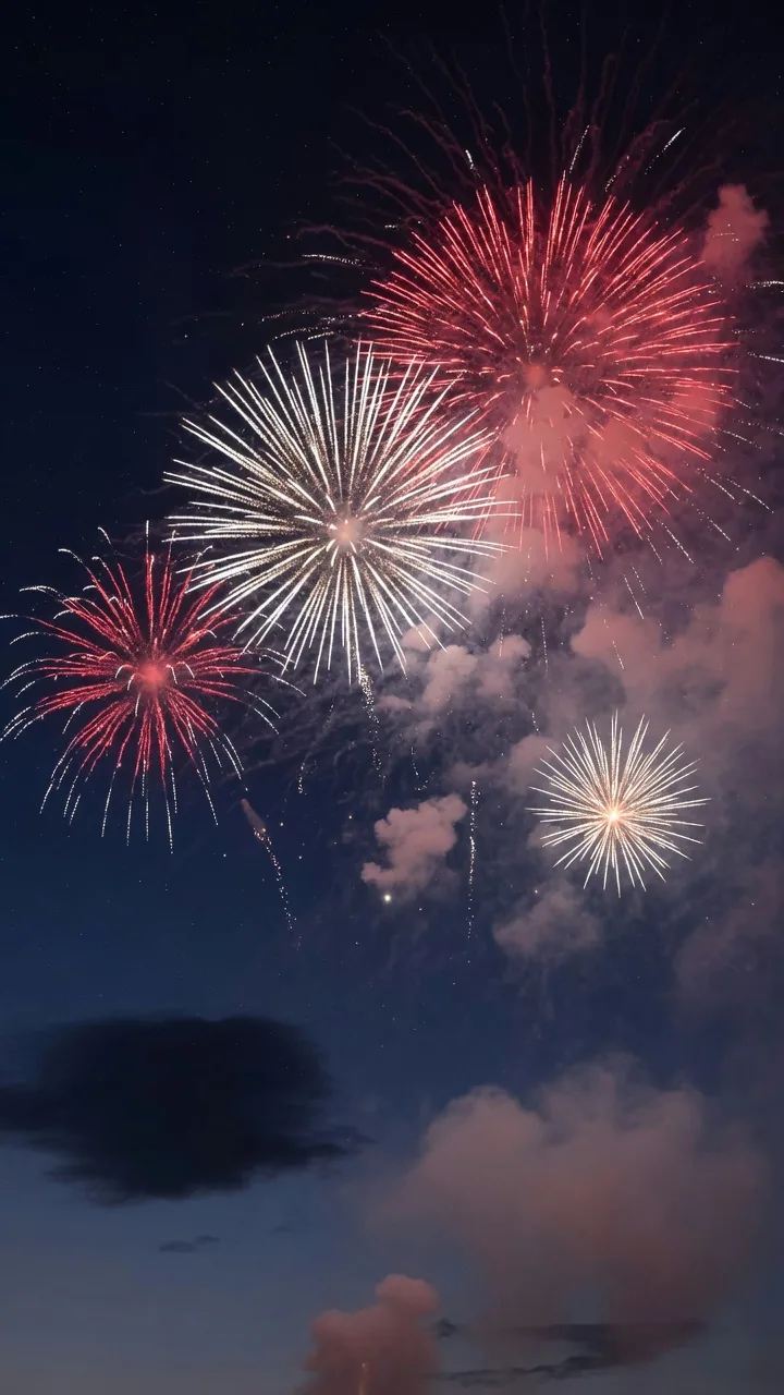 Night sky fireworks (9:16)
