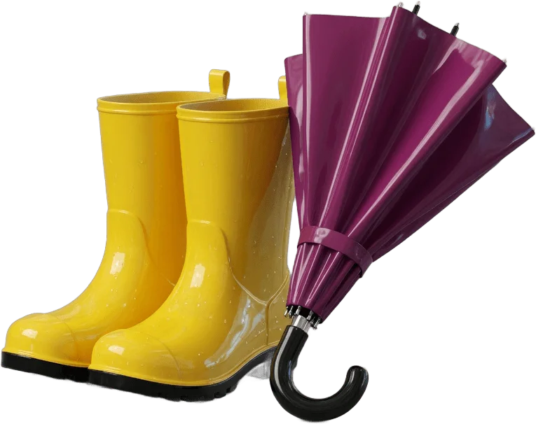 Botas e guarda-chuva