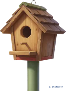 Wooden birdhouse on pole