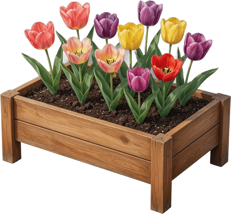 Canteiro elevado com tulipas