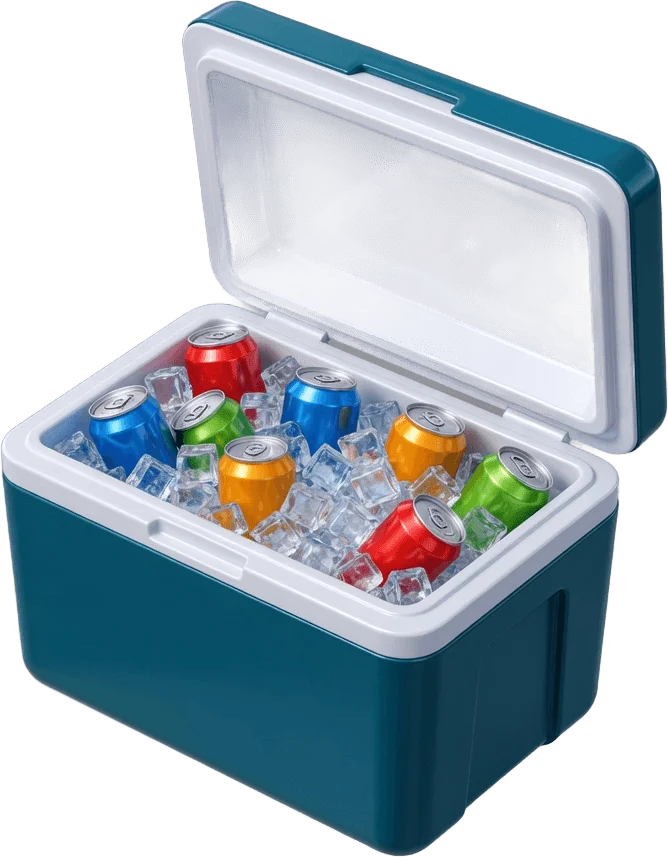 Open cooler with cans