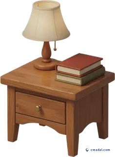 Wooden Nightstand and Lamp