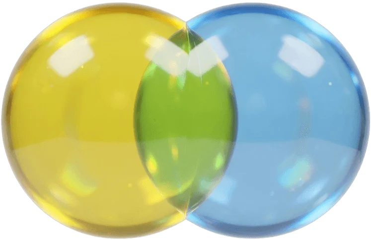 Overlapping glossy spheres