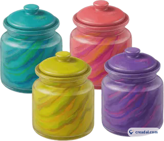 Four colourful glaze jars