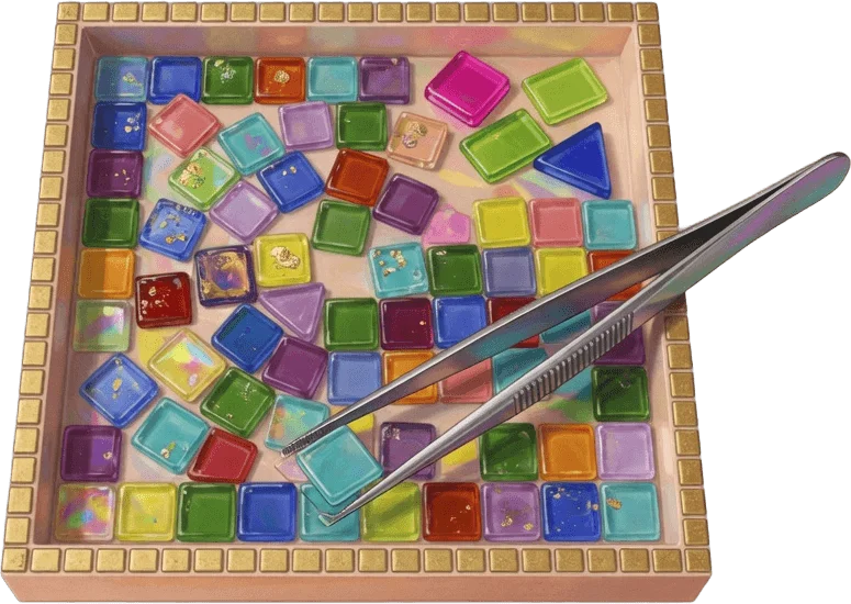 Mosaiktablett mit Pinzette