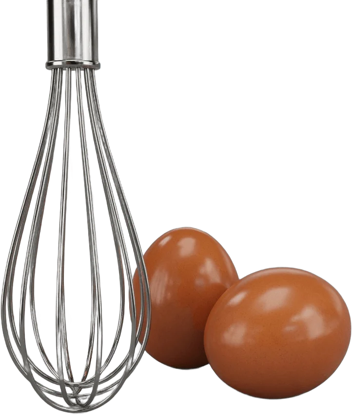 Whisk beside two eggs