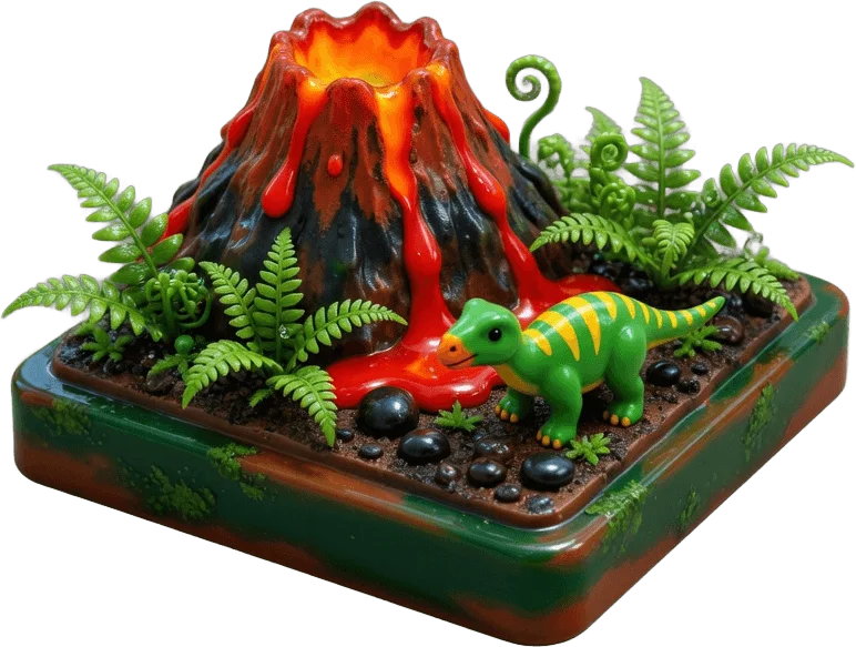 Jurassisches Vulkan-Diorama