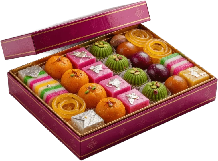Boîte de mithai colorée