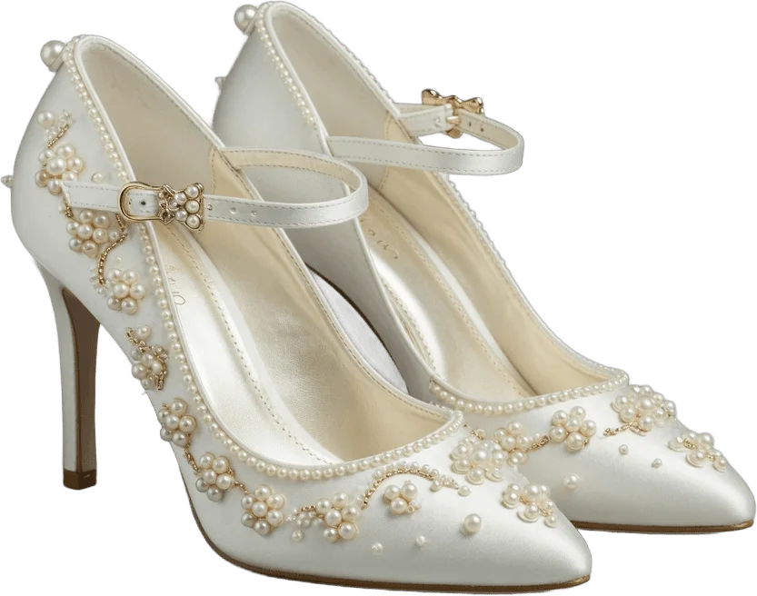White satin bridal heels
