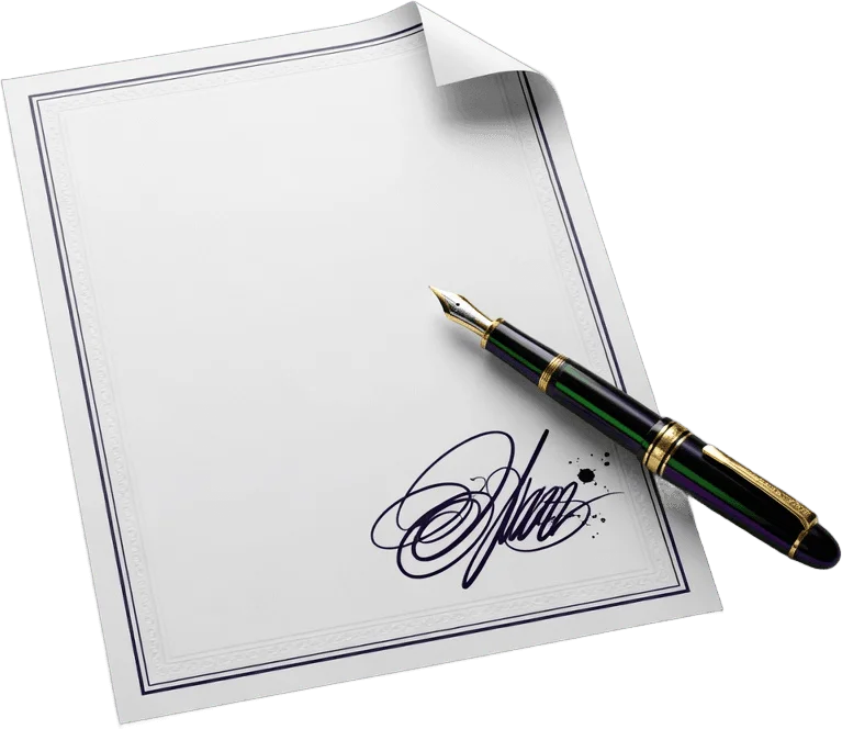Signed contract and pen