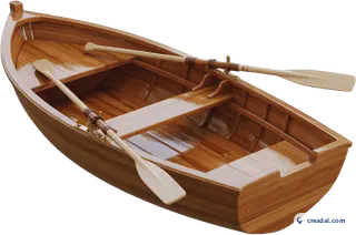 Wooden rowboat with oars