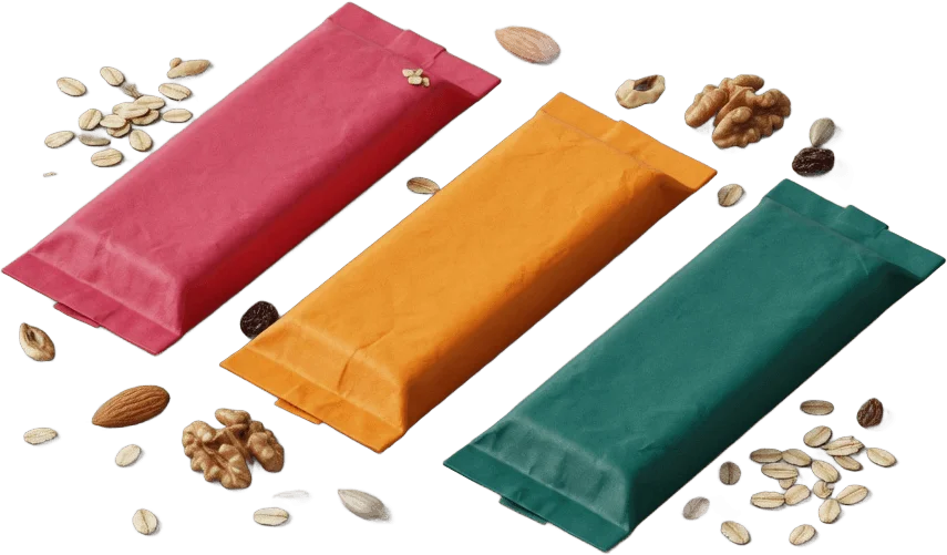 Three colorful snack bars