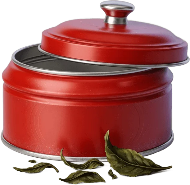 Red metal tea tin