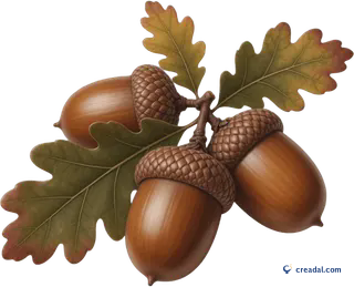 Three Acorns and Leaves