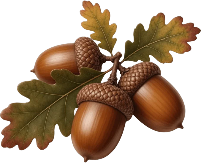 Three Acorns and Leaves
