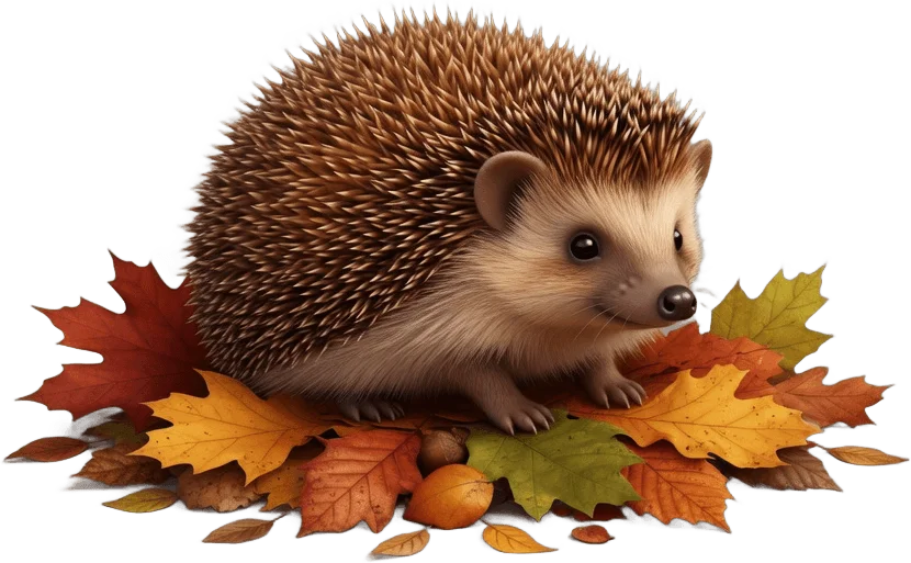 Hérisson sur feuilles