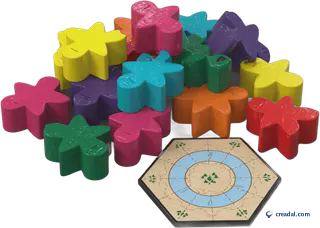 Colorful wooden meeple pile