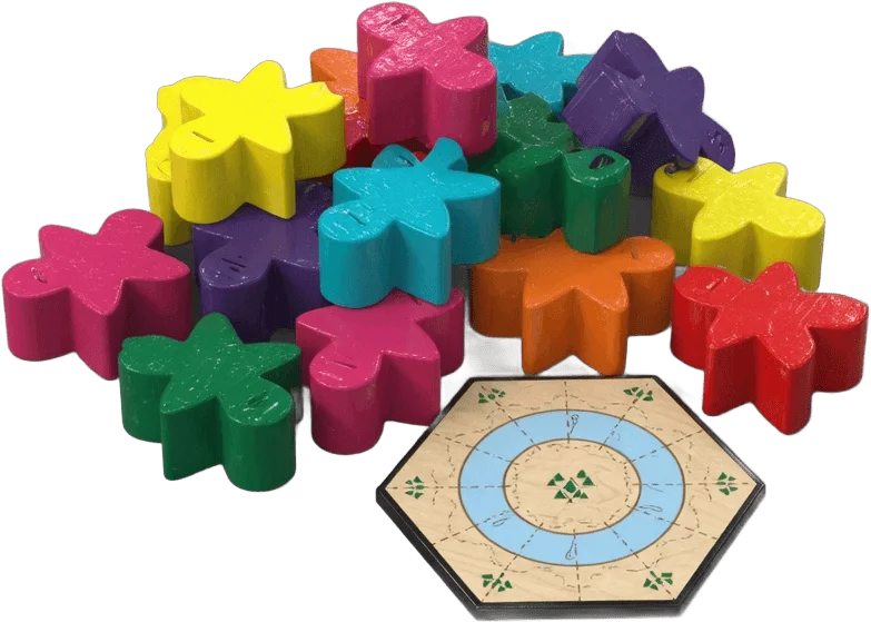 Pilha de meeples de madeira