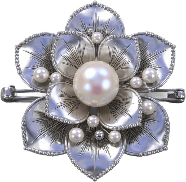 Broche fleur argentée