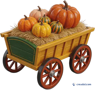 Heuwagen mit Kürbissen