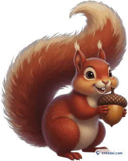 Red squirrel with acorn