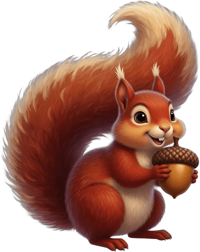 Red squirrel with acorn