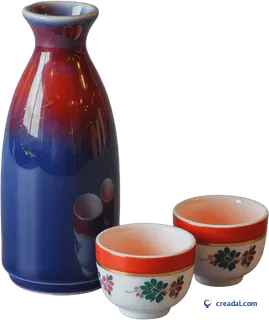 Bouteille de saké et tasses