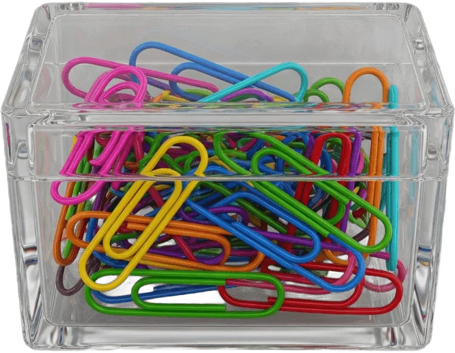 Boîte de trombones colorés