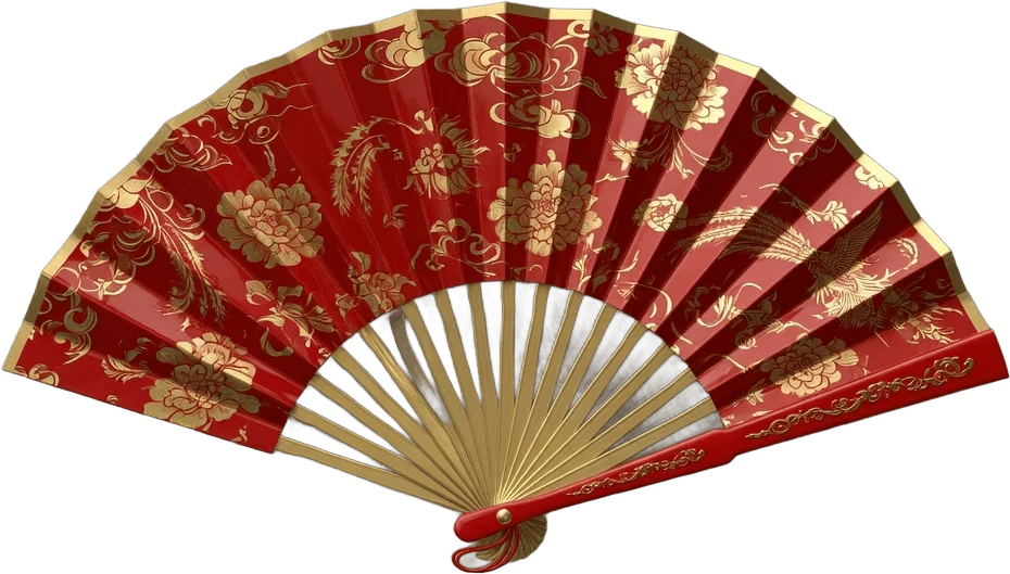 Red Gold Folding Fan