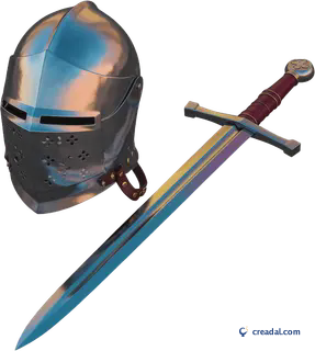 Knight helmet and sword