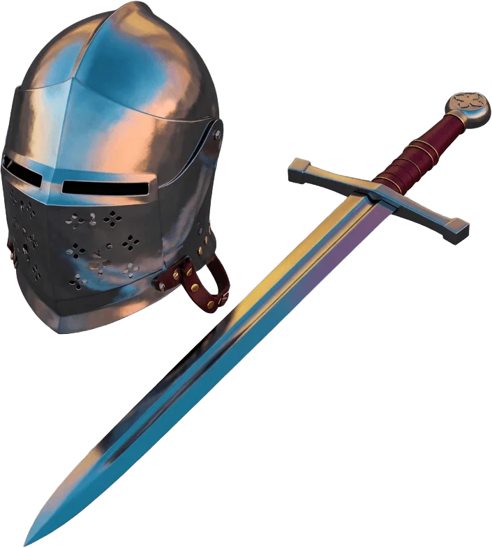 Heaume et épée médiévaux