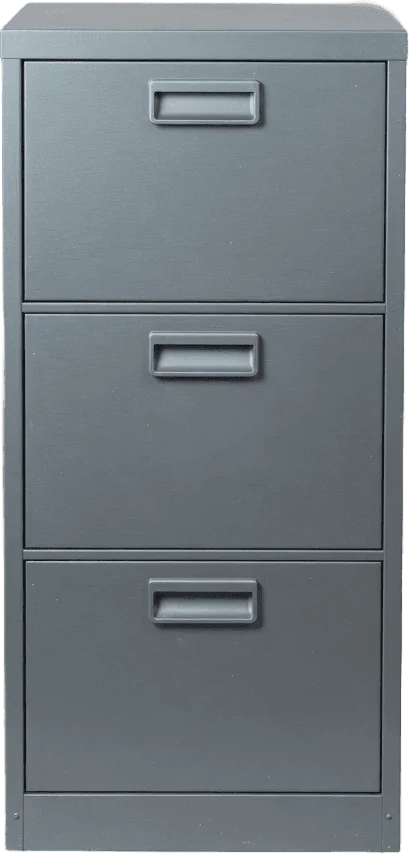 Grey metal filing cabinet