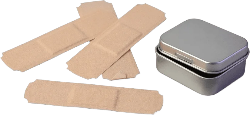 Beige bandages and tin