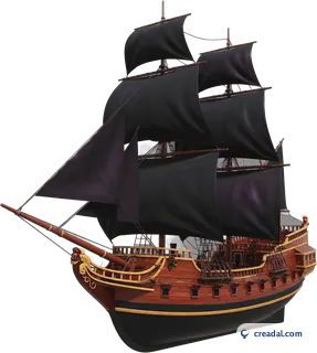 Wooden black-sail galleon