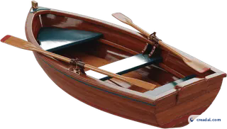 Wooden rowboat with oars