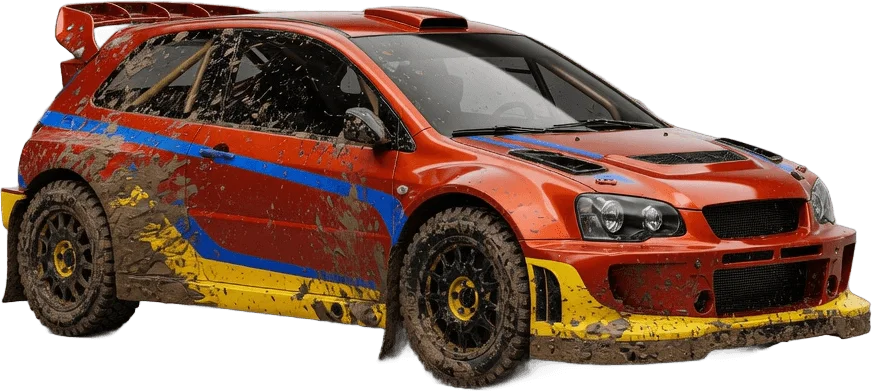 Voiture de rallye boueuse