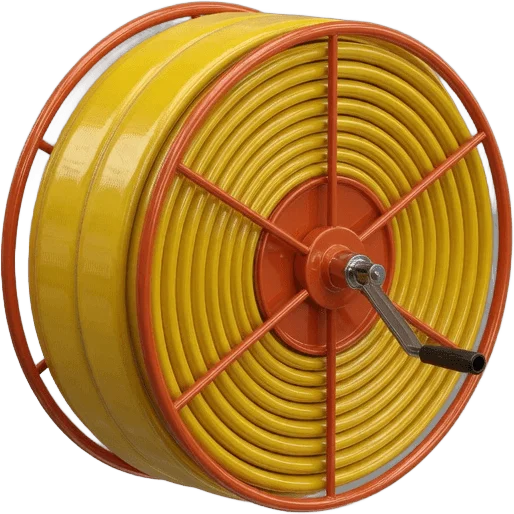 Yellow fire hose reel