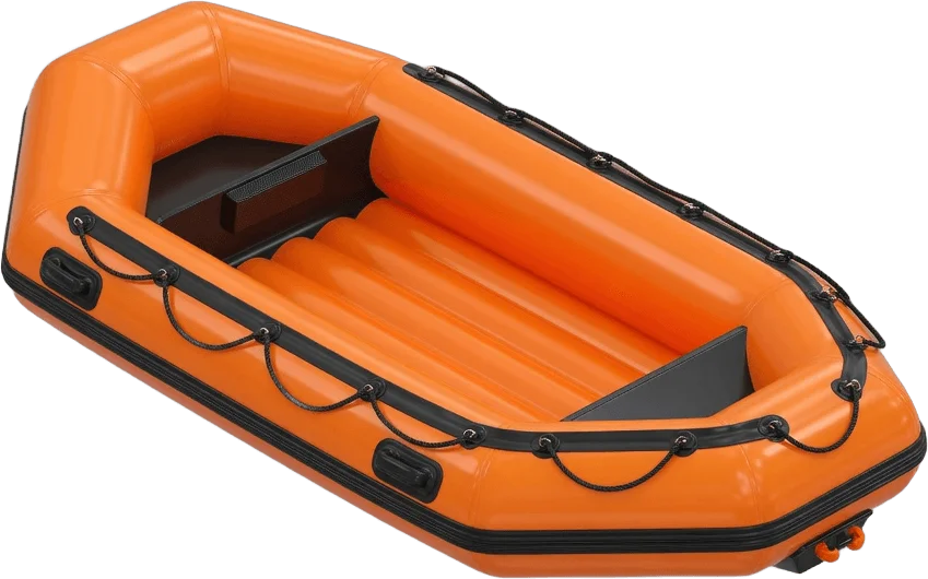 Orange inflatable rescue boat