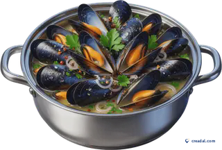 Gedämpfte Muscheln im Topf