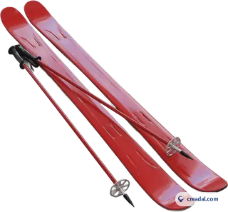 Skis rouges et bâtons