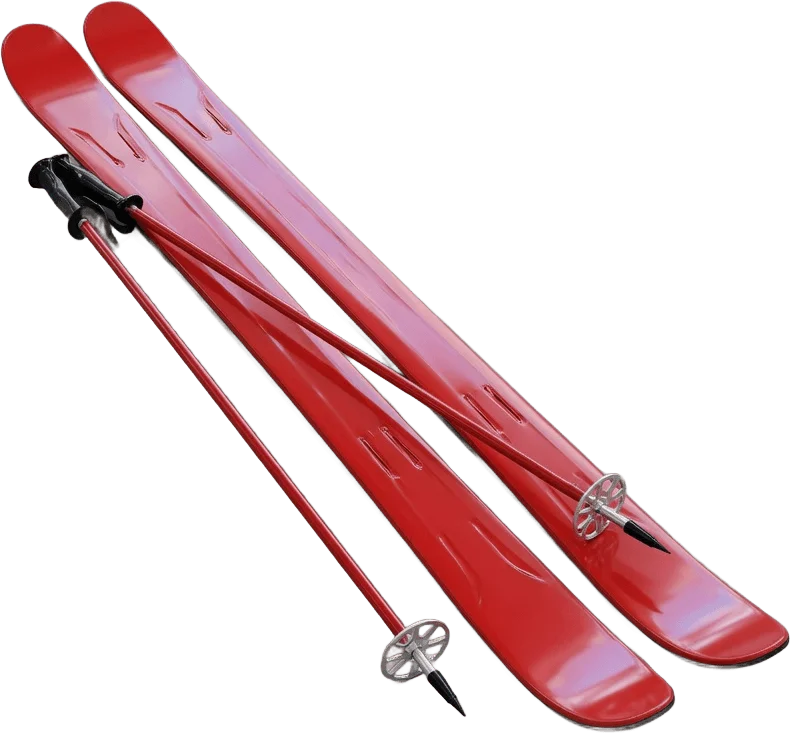 Rote Ski und Stöcke