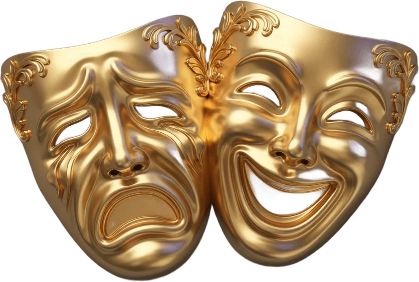 Golden theatre masks