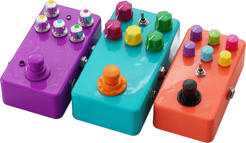 Colourful guitar pedals