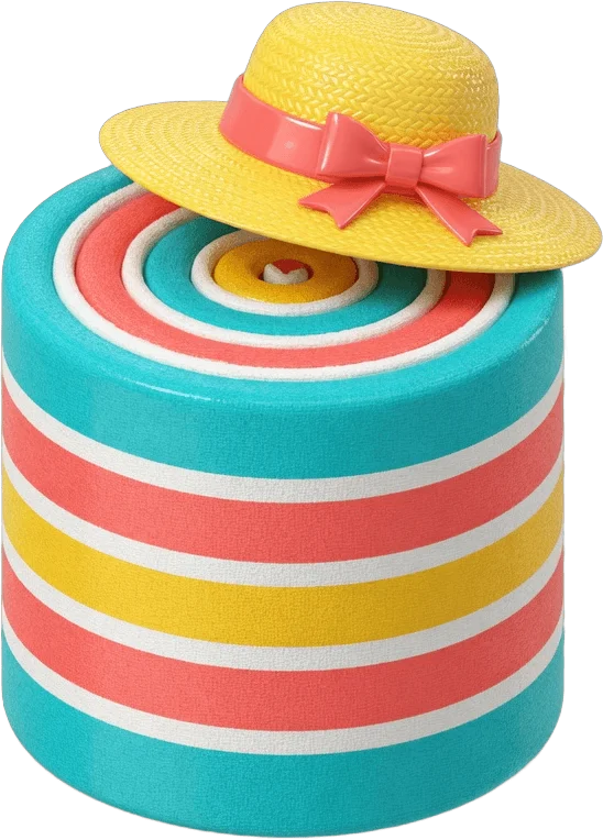 Serviette rayée et chapeau