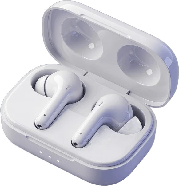 White wireless earbuds