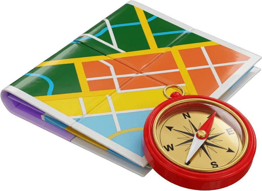 Folded map and compass