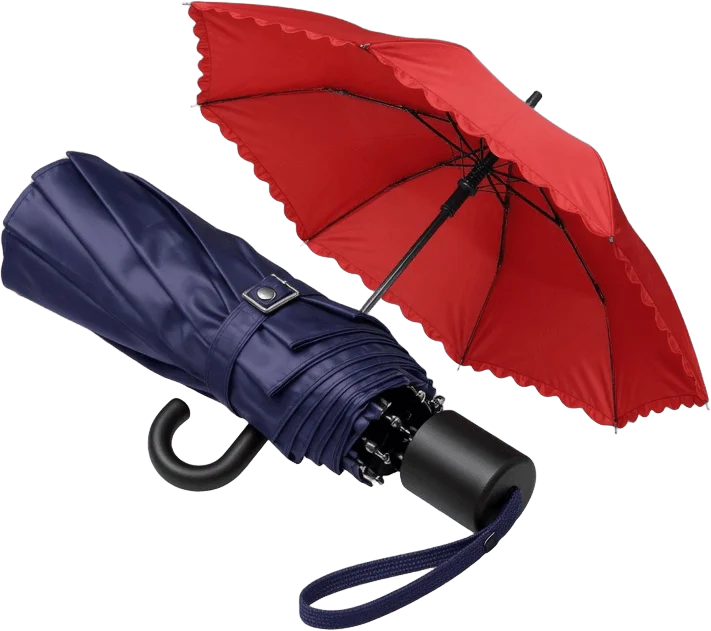 Navy and red umbrellas