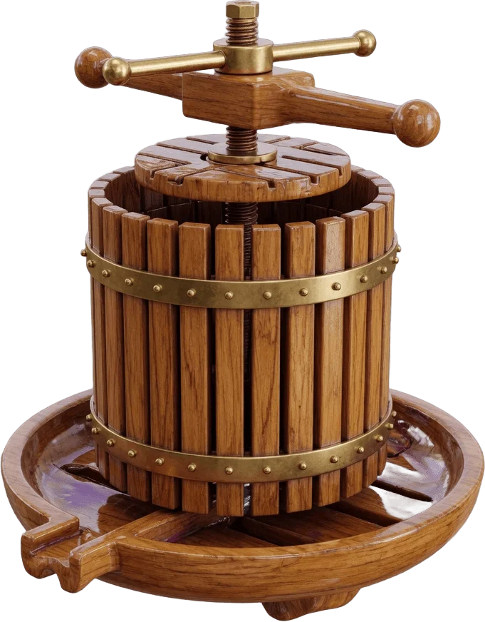 Wooden Basket Grape Press